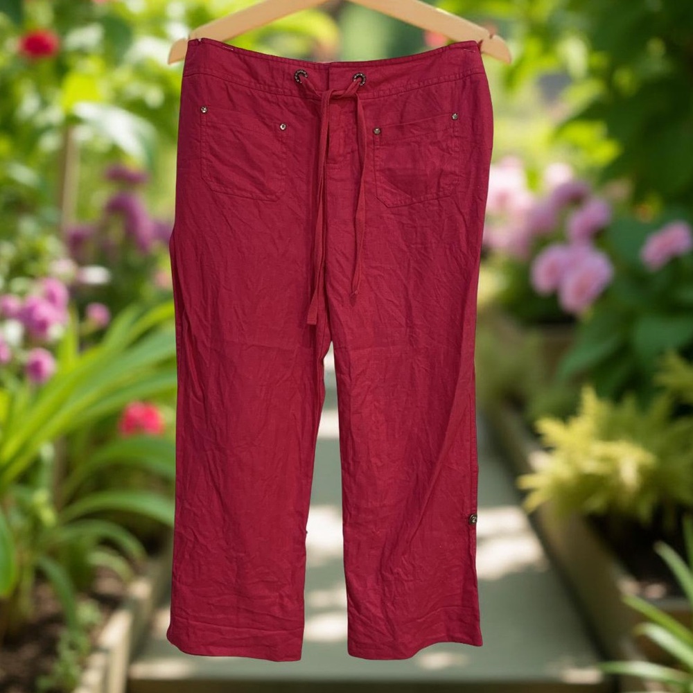 INC International Concepts Women's Bright Pink Linen Cargo Pants 8